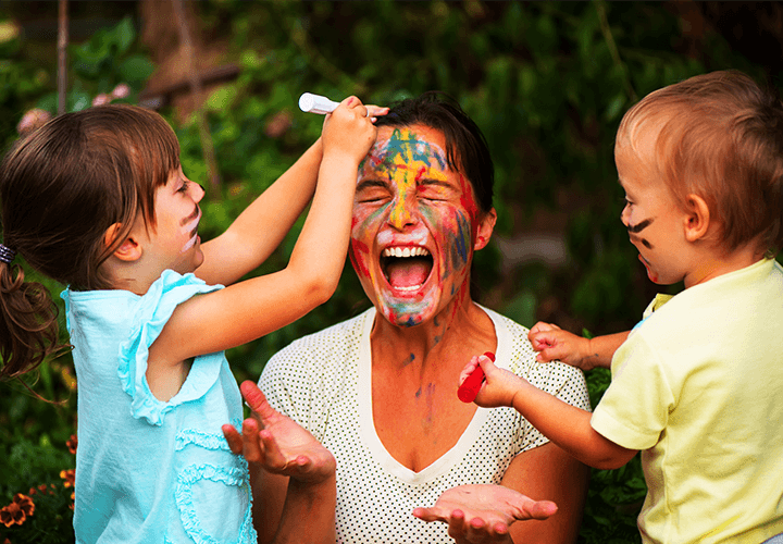 mother children paint fun