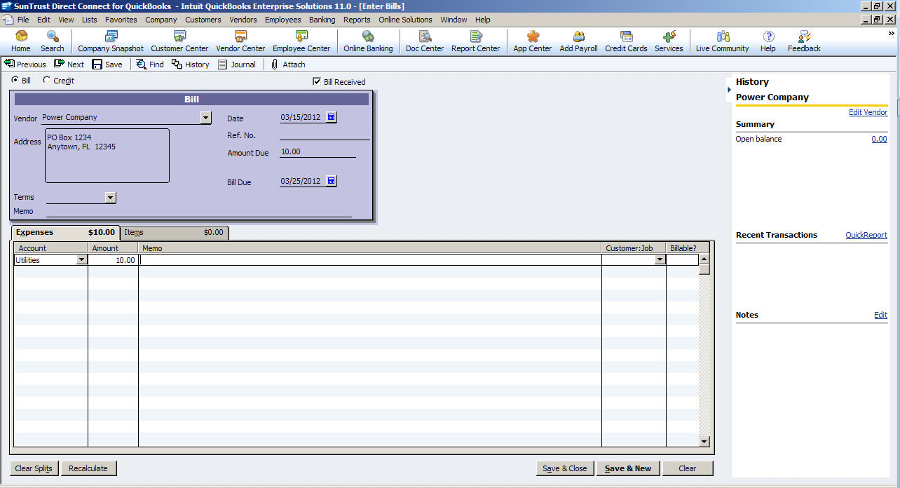 screenshot of Direct Connect Bill Due screen
