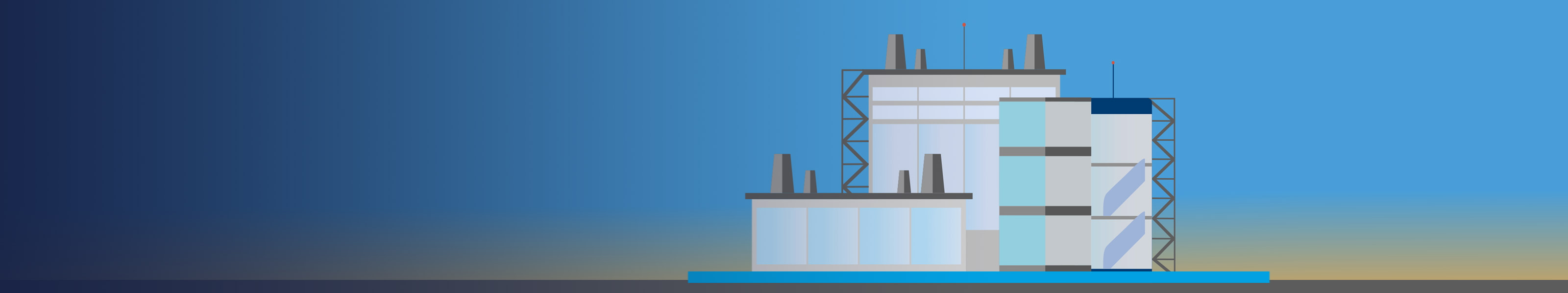 cartoon image of factory building with blue background